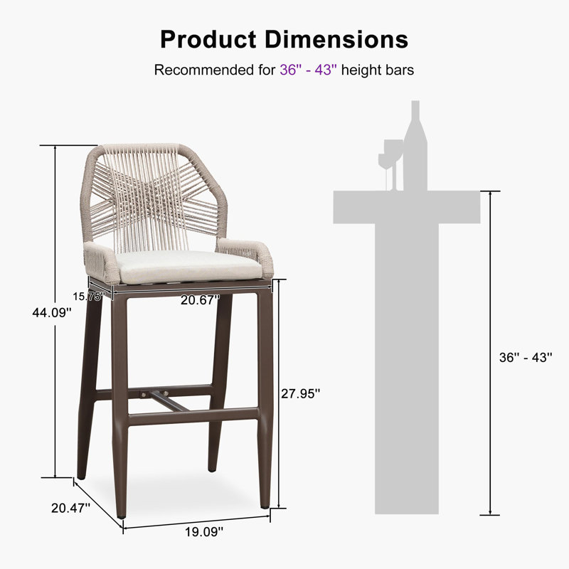 2-Piece Outdoor Bar Stools - Woven Rattan Seats & Aluminum Frames With Backrests, Coffee
