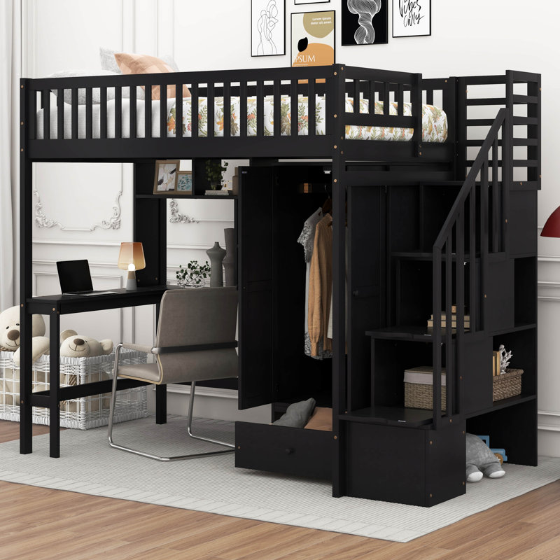 Lit mezzanine avec tiroirs Jamner Kids, Lit simple, Espresso