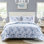 Ensemble de literie à rayures florales double / grand, microfibre, bleu, housse de couette attrayante à boutons / double, 100% bleu