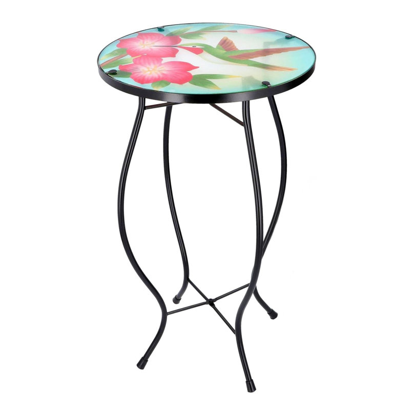Mosaic Garden Table Weatherproof Glass & Iron, Small Round Outdoor Patio Coffee Versatile Bistro Side Table Plant Stand for Home & Gift, 30.5 cm, Garden Tables Only