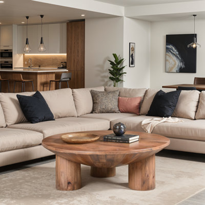 Hilinai 38" W Solid Mango Wood Coffee Table with Pillar Legs