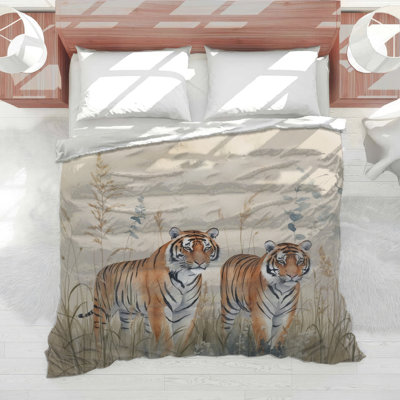 Two Tigers In Grass Comforter