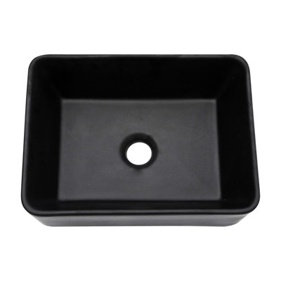 16"X12" Rectangular Ceramic Bathroom Sink In Matte Black. Sleek European Design. Quality, Low Water Absorbing, Stain-. For Above Counter Installation. 1 3/4" Center Drain. 16X12 Inch Black 16"X12".