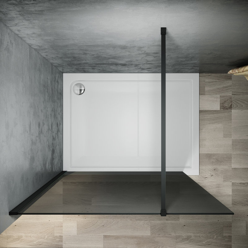 Walk in Shower Enclosure With Dark Grey Easy Clean Safety Glass , 70", Black