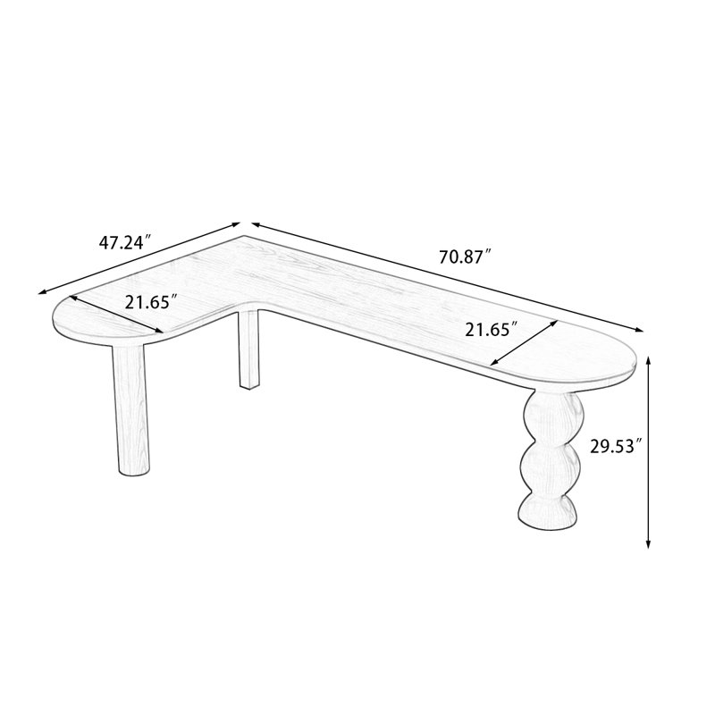 Bureau brun en bois massif en forme de L, Retour à gauche, H 29,53 po x l 70,87 po x P 47,24 po