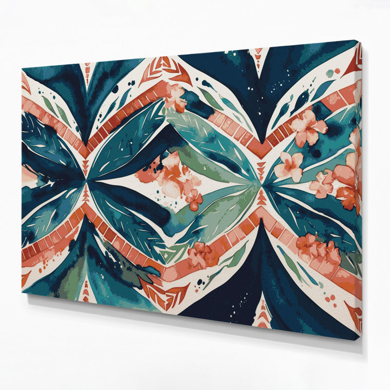 Hawaiian Mat Patterns Blue Canvas Wall Art, 16" H x 20" W