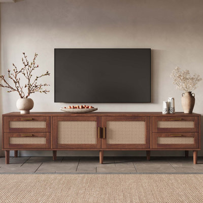 Meuble télé pour téléviseur de 85 po ou moins, console multimédia avec 4 tiroirs pour le salon