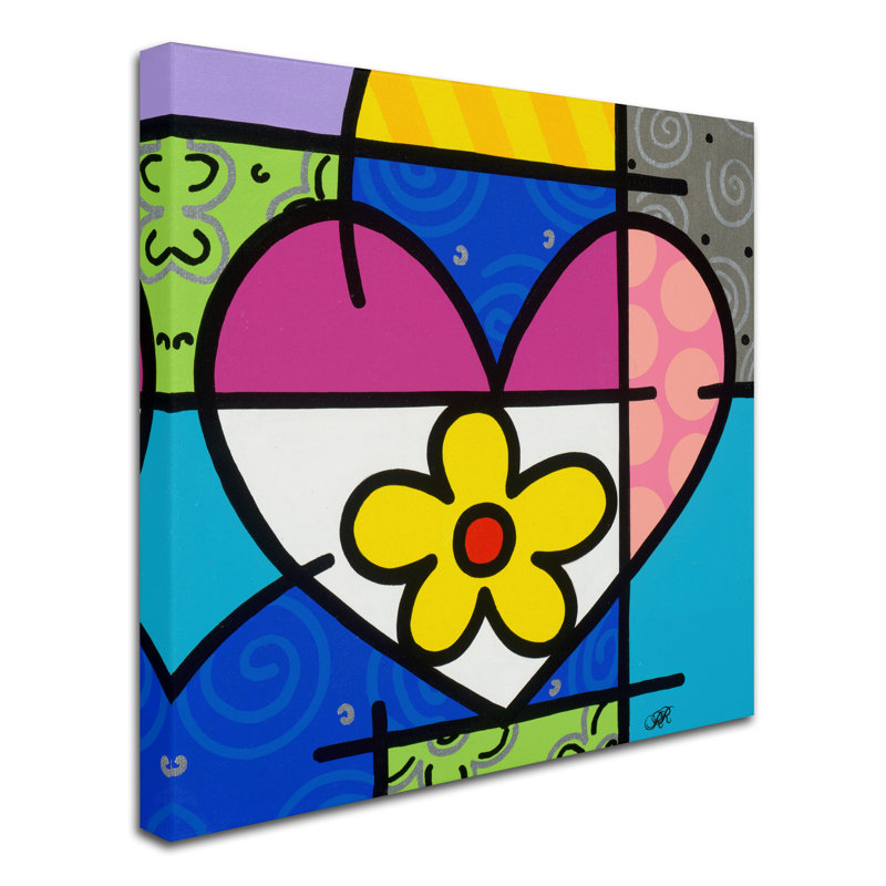 Colorful Abstract Geometric Heart Wrapped Canvas Art, 35x35