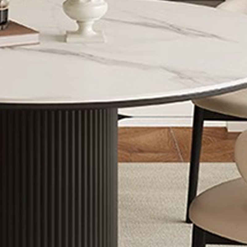 Table de salle à manger ronde de style crème et chaise, H 29,5 po x L 43,3 po x l 43,3 po, Marbre blanc / noir, Blanc/Noir