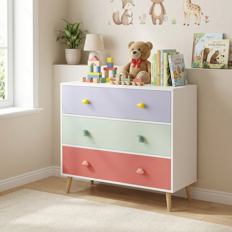 Kids 3 Drawer Dresser, Colorful Storage Cabinet, Baby Nightstand For Nursery, Bedroom, Toddler Room, Living Room, Closet & Apartment