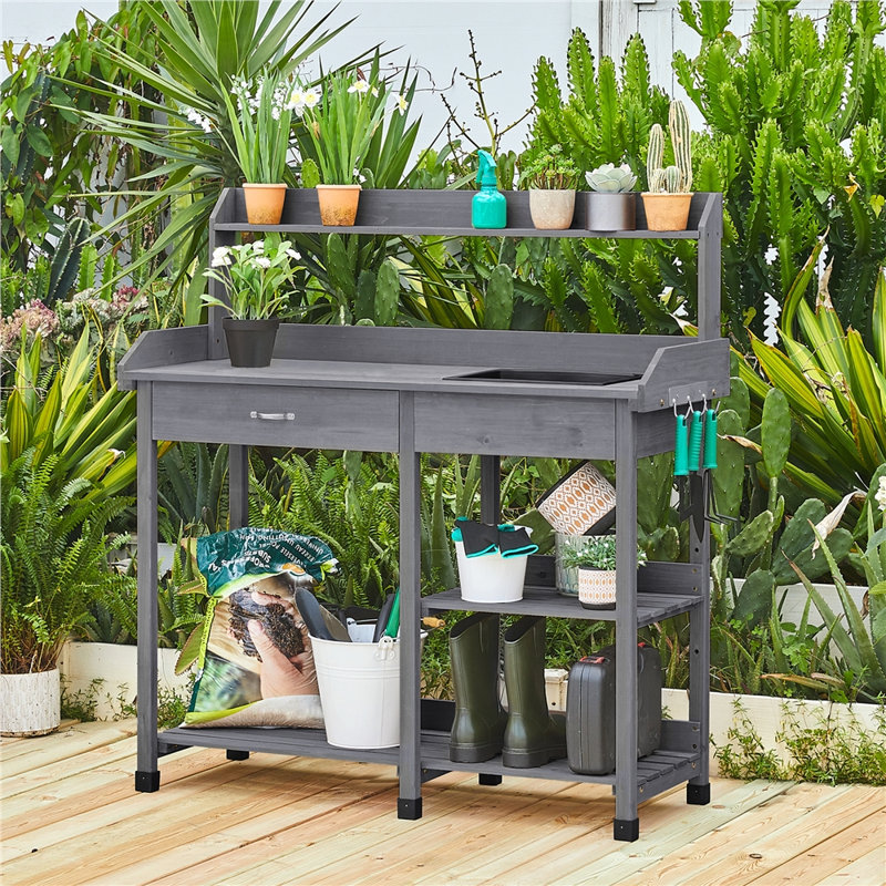 Potting Bench Table with Removable Sink, Grey