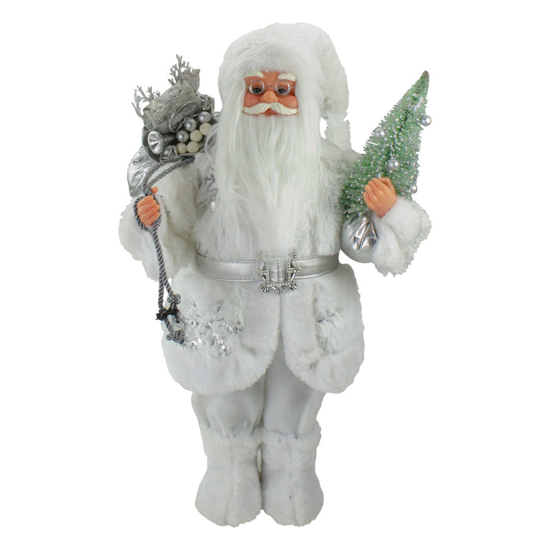 Figurine de père Noël debout 18 po habillée en blanc hivernal