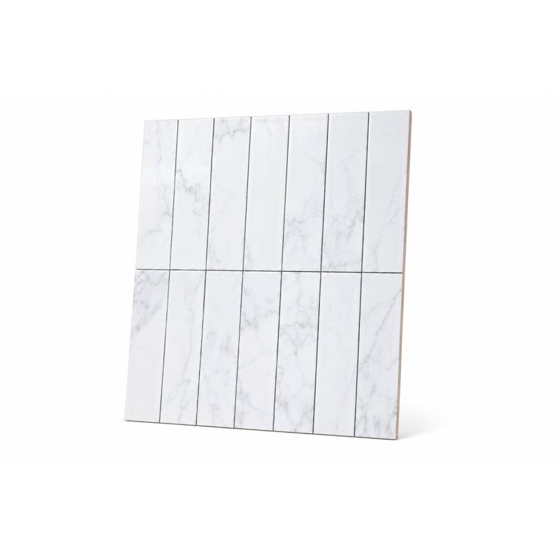 Carreau de métro blanc fabriqué à la main 3 po x 12 po Calacatta, 3 po x 12 po, Blanc / Blanc