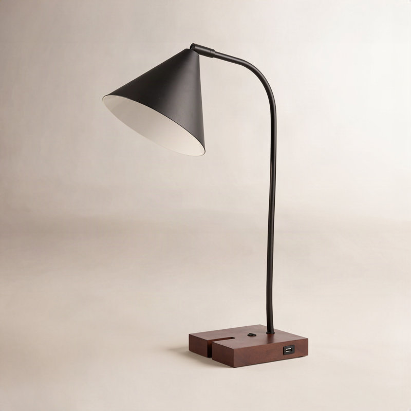 Dalli Solid Wood USB Desk Lamp, Walnut, Black
