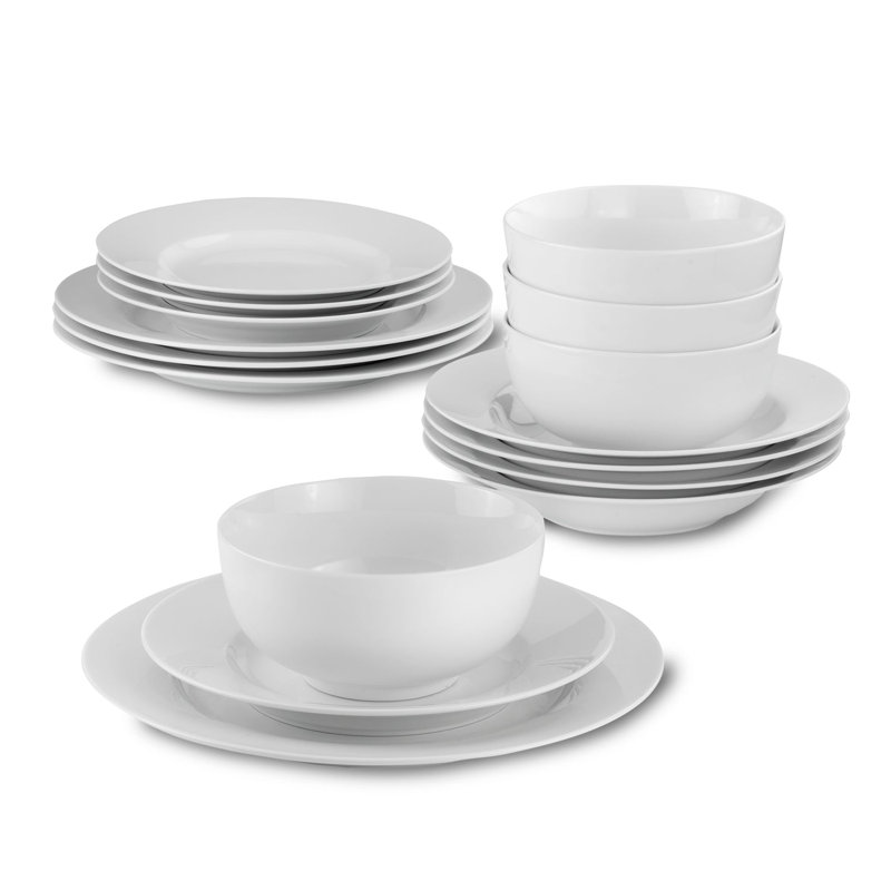 White Essential 16 Piece Classic Rim Double Bowl Dinnerware Set