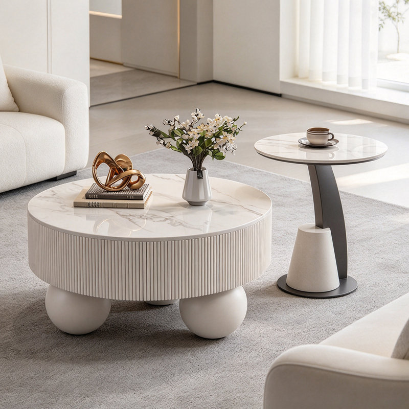 Table basse italienne légère, luxueuse et simple, Grey/White/Black, Marble