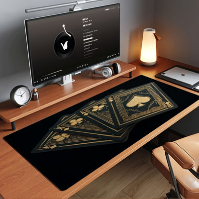 Grand tapis de souris de jeu de sport électronique, illustration de texture décorative de poker doré noir, antidérapant, lavable en caoutchouc de grande taille, accessoire de bureau pour tapis de table, ordinateur de 11,81 po x 27,56 po
