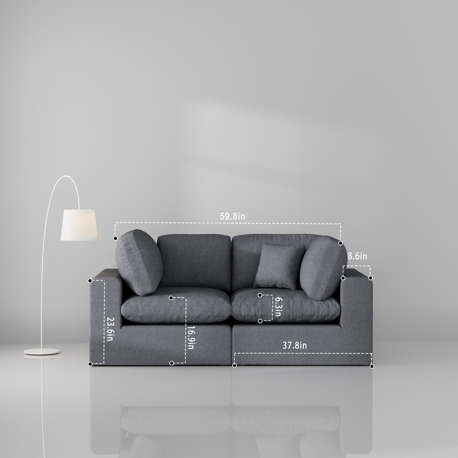 Jossa 2-Piece Modular Upholstered Sofa, Gray Polyester