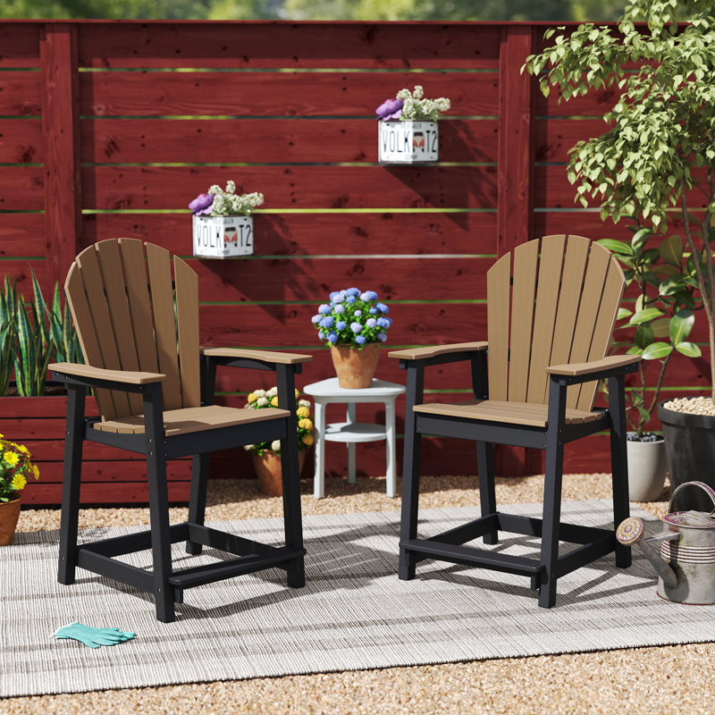 Outdoor HDPE Adirondack Chairs / Patio Bar Stools, Black/Brown