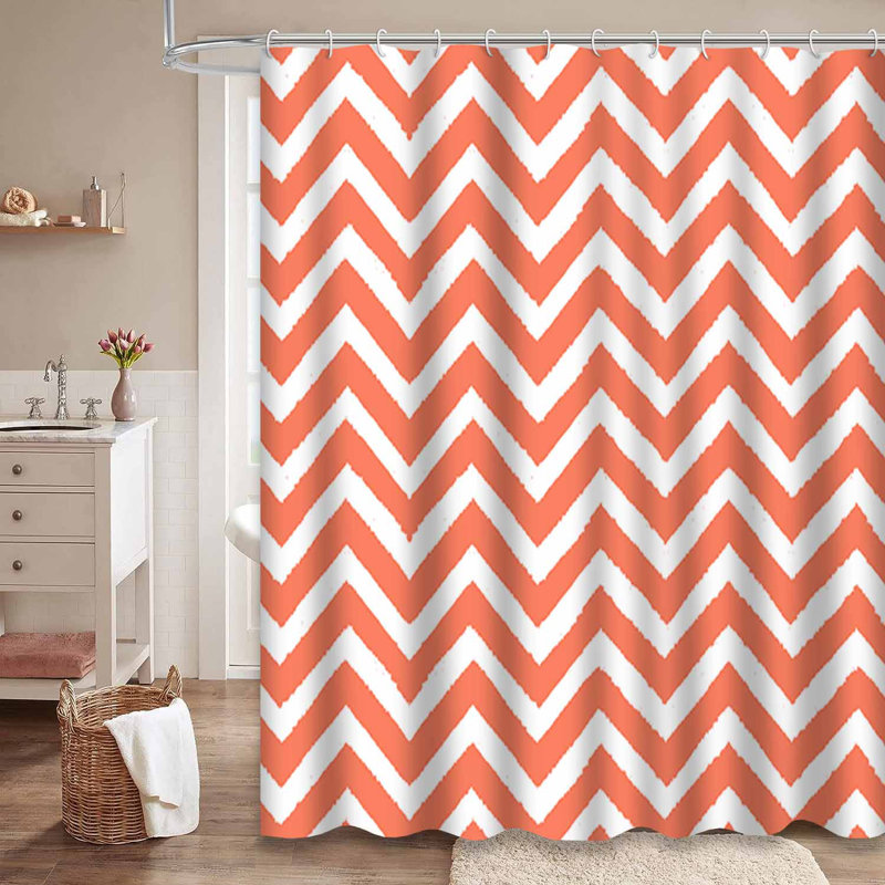 Rideau de douche imperméable à motif géométrique à chevrons et zigzag avec 12 crochets, L 72 po x l 84 po