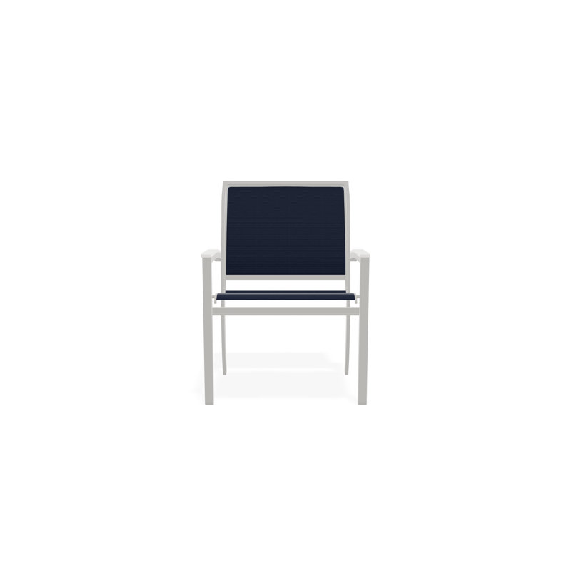 Chaise de café empilable en aluminium Bazza, Bleu marine 13D Sunbrella®, Neige