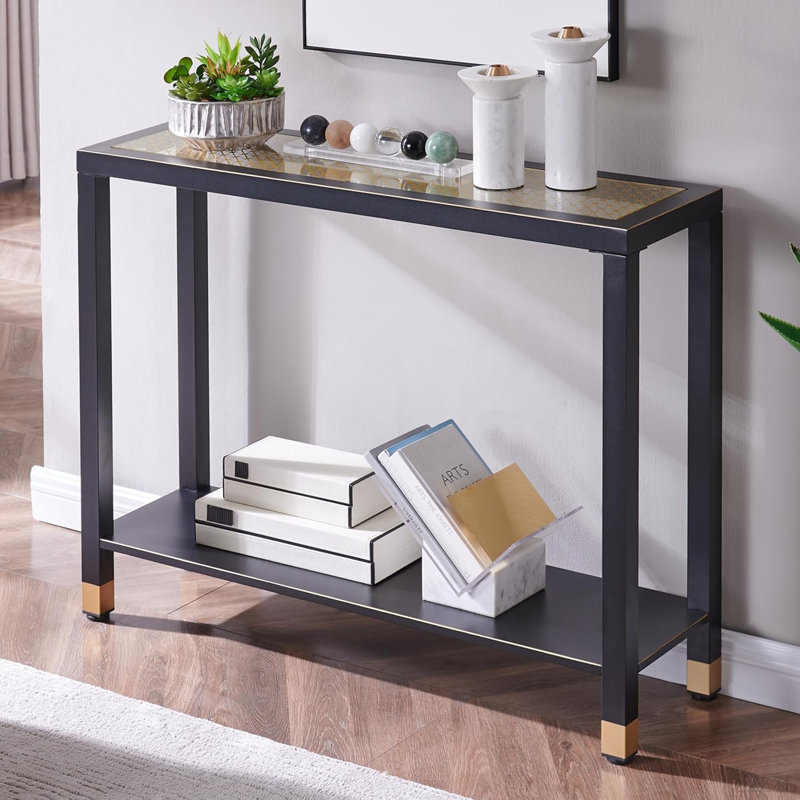 Glass Entryway Table, 2-Tier Entry Way Console Entrance Table, 41"L Narrow Sofa Table With Shelves, Ideal For Hallway, Entryway, Living Room, Foyer, Corridor, And Office