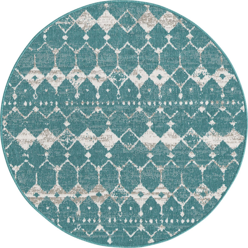 Geometric Indoor / Outdoor Rug, Round 4'