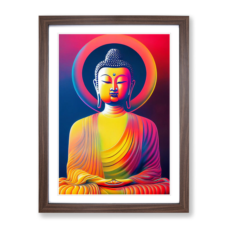 Colourful Buddha No.1 - Wall Art, 48cm H x 36cm W, Walnut Framed, White