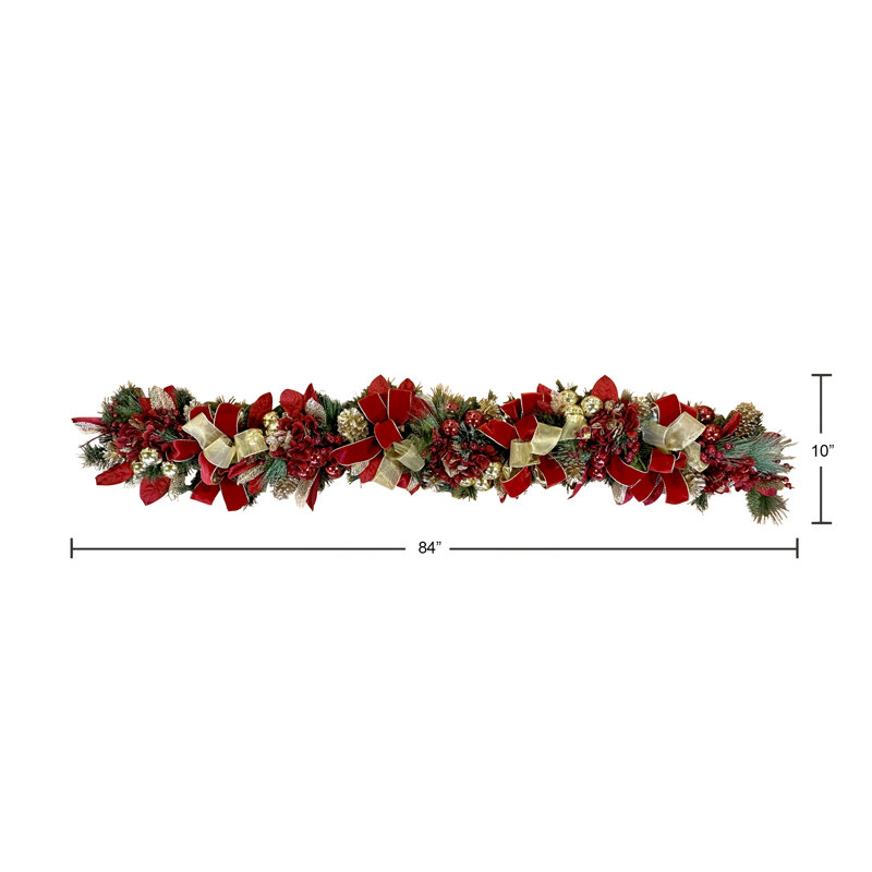 Holiday 6' Garland with Red Hydrangeas and Ornaments