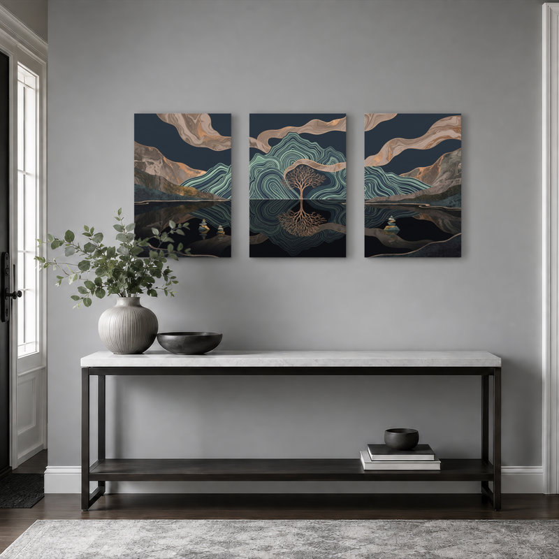 Ensemble de 3 tableaux sur toile représentant des arbres de montagne, pour la décoration du salon, de la chambre et de la maison.