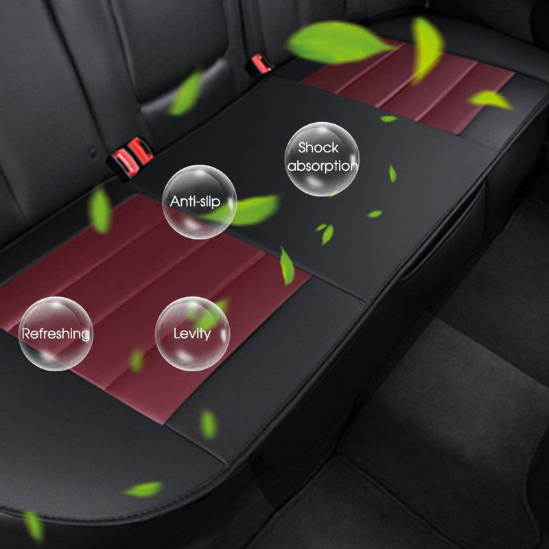 Car Back Seat Cover Breathable Pu Leather Rear Seat Cushion Protector Universal, Black/Red