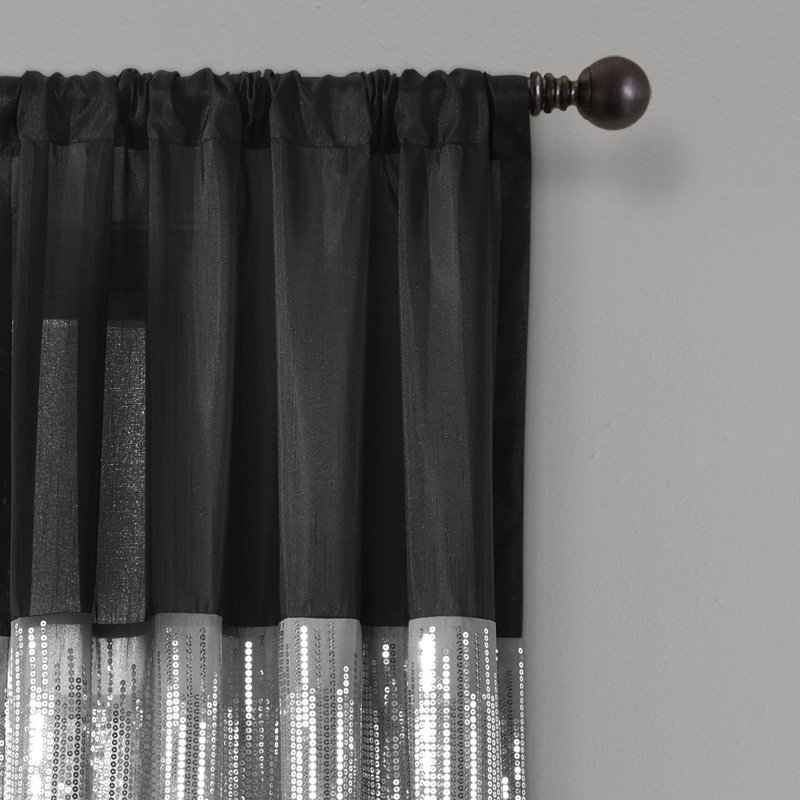 Black Faux Silk Light-Filtering Sequin Curtain Panel