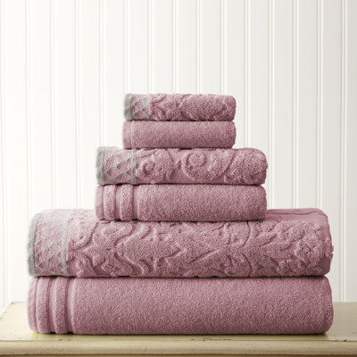 Ensemble de serviettes de 6 pièces en jacquard damassé / 100% coton peigné uni ultradoux de 550 g/m² avec bordures décoratives Modern Threads