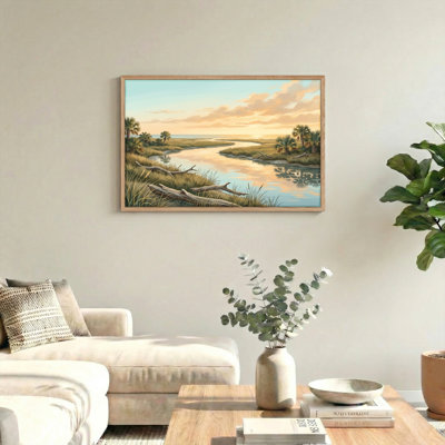 Ensemble de 1 tableau sur toile représentant une rivière au coucher du soleil
