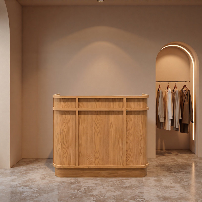 Petit bureau de réception de style rétro avec rangement verrouillable, gestion des câbles, comptoir de caisse idéal pour salon, spa, boutique ou bureau