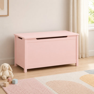 Pink Wooden Kids Toy Box with Safety Hinged Lid, 2.7 Cu Ft Storage Chest for Ages 2+