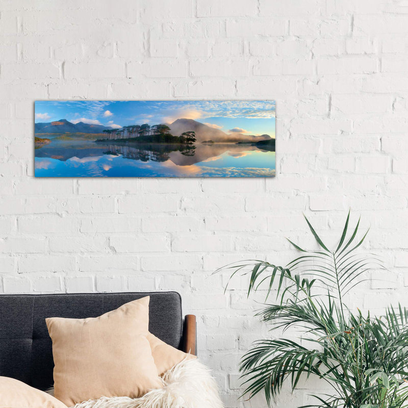 Misty Morning Reflection Of Twelve Bens Iii, Derryclare Lough, Connemara, County Galway, Connacht Province, Republic Of Ireland by Gareth McCormack - Wrapped Canvas Panoramic Print