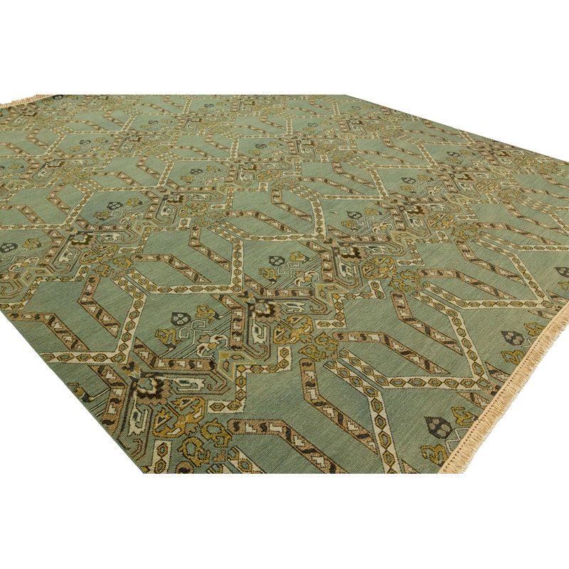 Mccaffrey Wool Geometric Area Rug in Seaglass, Rectangle 2' x 3'