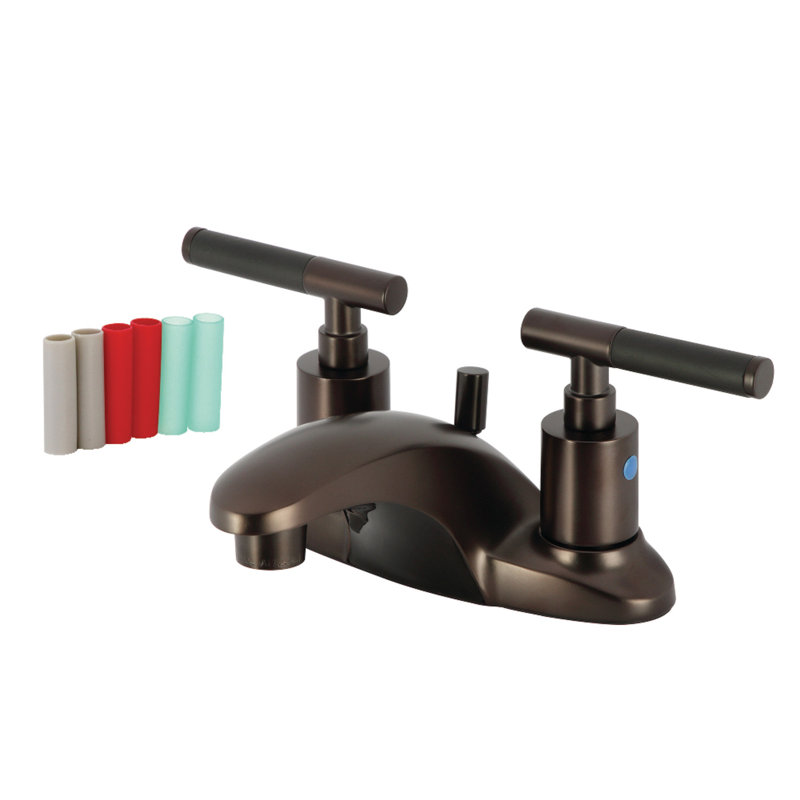 Kingston Brass Kaiser Two-Handle 3-Hole Deck Mount 4" Centerset Bathroom Faucet with Plastic Pop-Up, Oil Rubbed Bronze