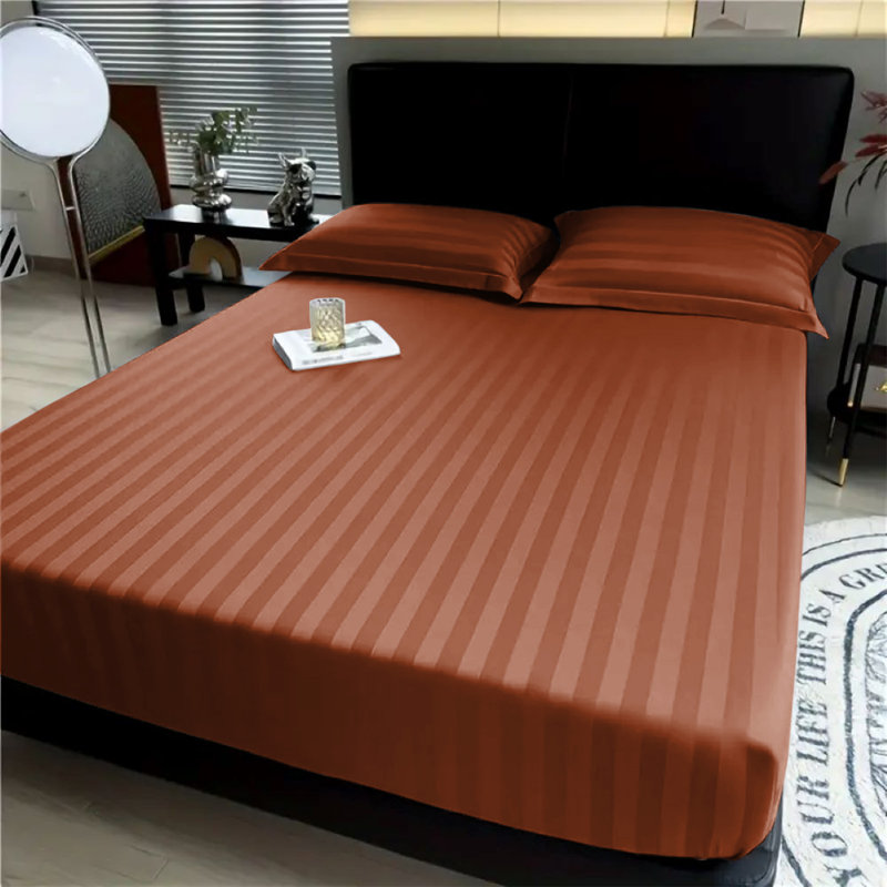 Aspire Homeware Luxury 40cm Deep Striped Fitted Sheet for Hotel Style Bedroom Comfort, Rust, Single (3')