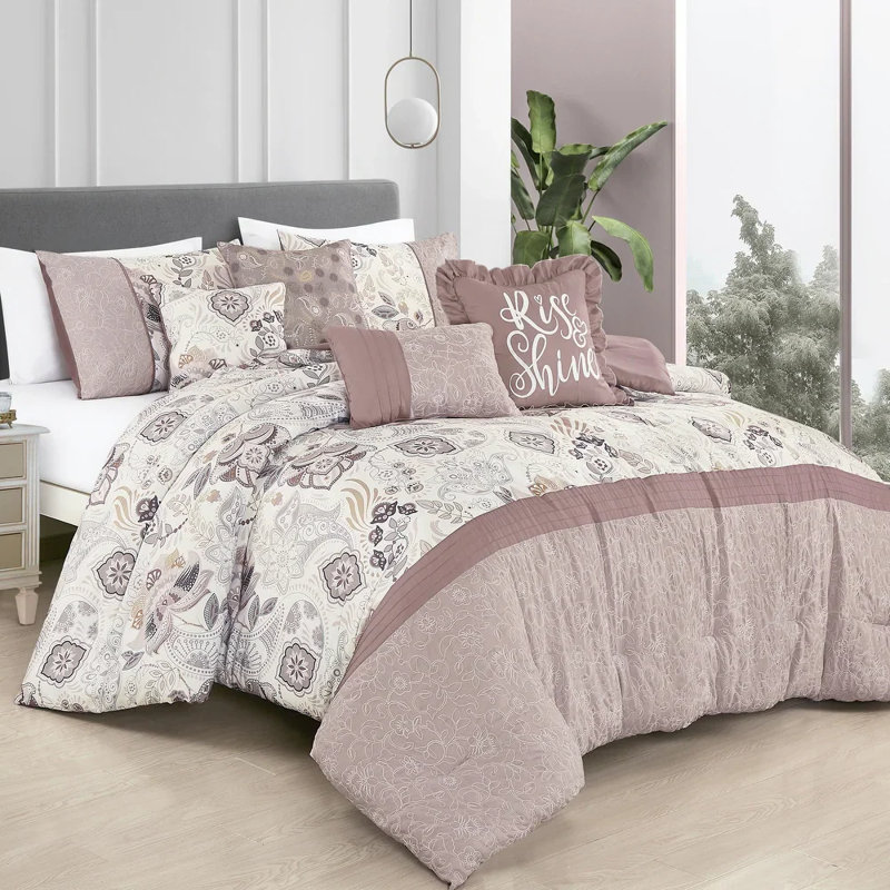 Ensemble d'édredon 7 pièces à motif floral cachemire, Édredon de très grande taille et 6 pièces suppl