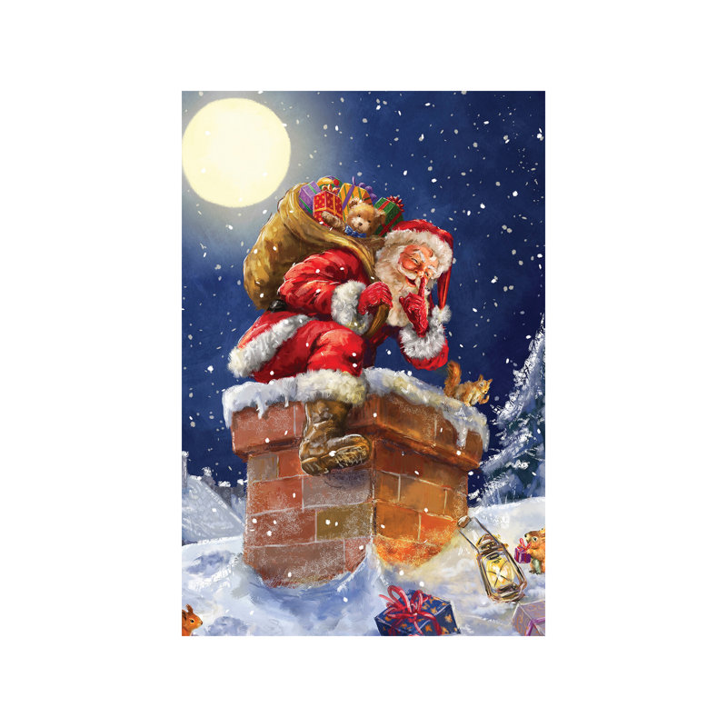 Santa At Chimney With Moon by Marcello Corti - Wrapped Canvas Painting, 152.5 cm H x 101.5 cm W