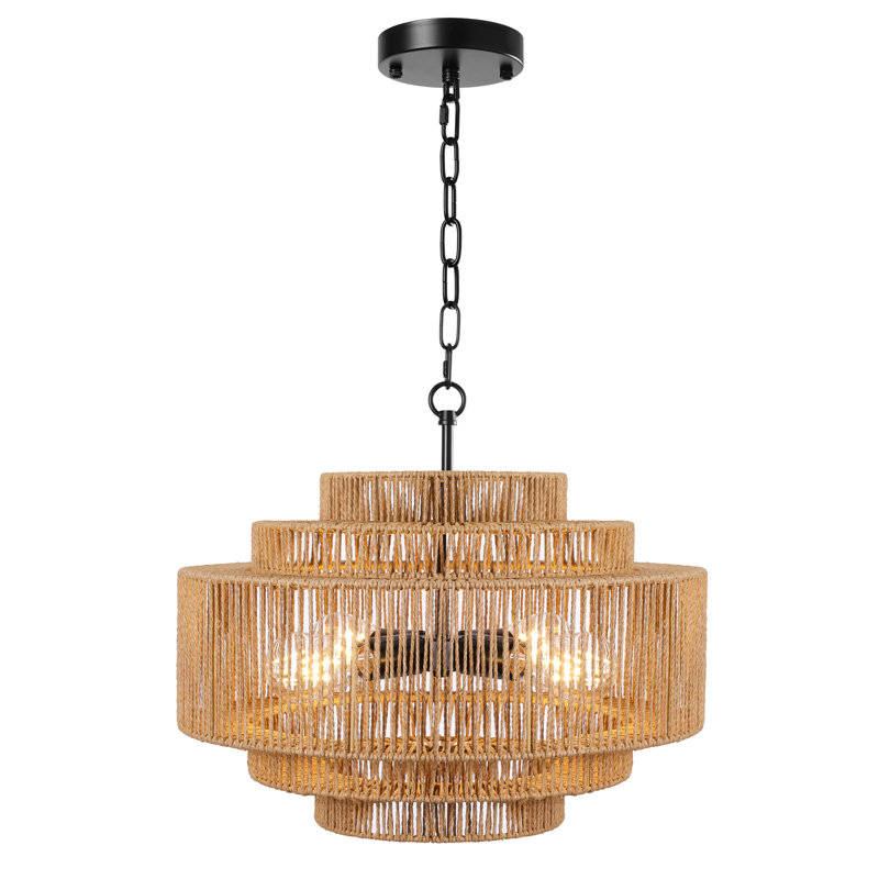 Caytlen 4-Light Dimmable Hand-Woven Drum Chandelier