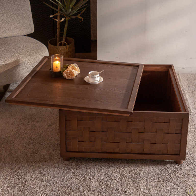 Table basse Farmhouse avec rangement, grande table basse carrée pour le salon,