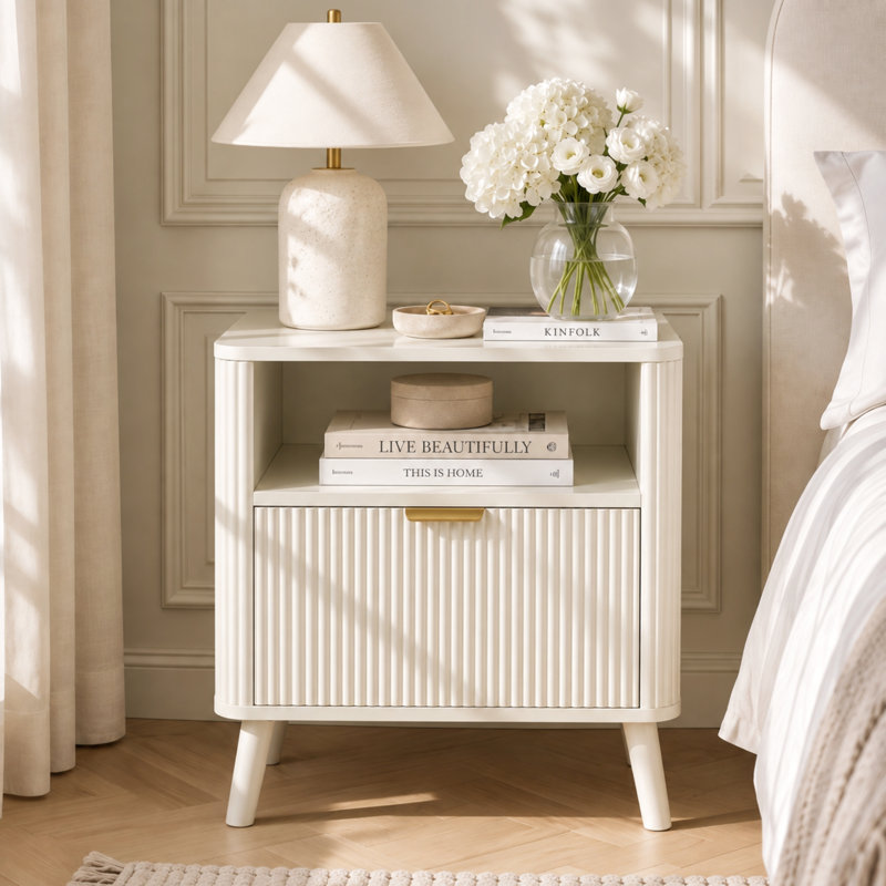 Set of 2 Fluted Bedside Tables, White