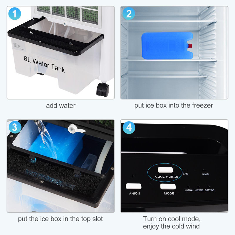 Compact White and Black Portable Air Cooler with Remote Control
