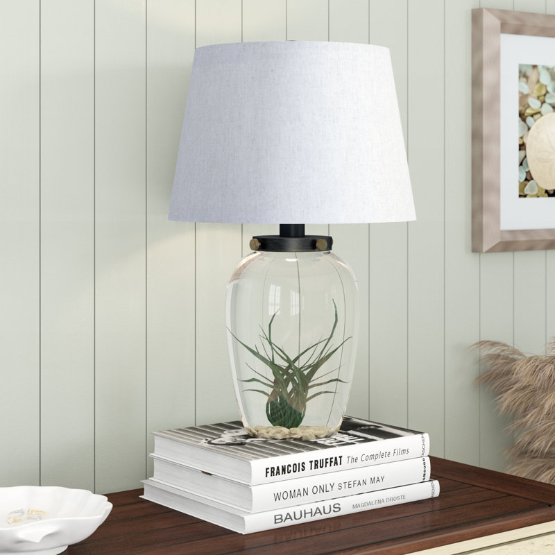 Fillable Glass Table Lamp with Linen Shade