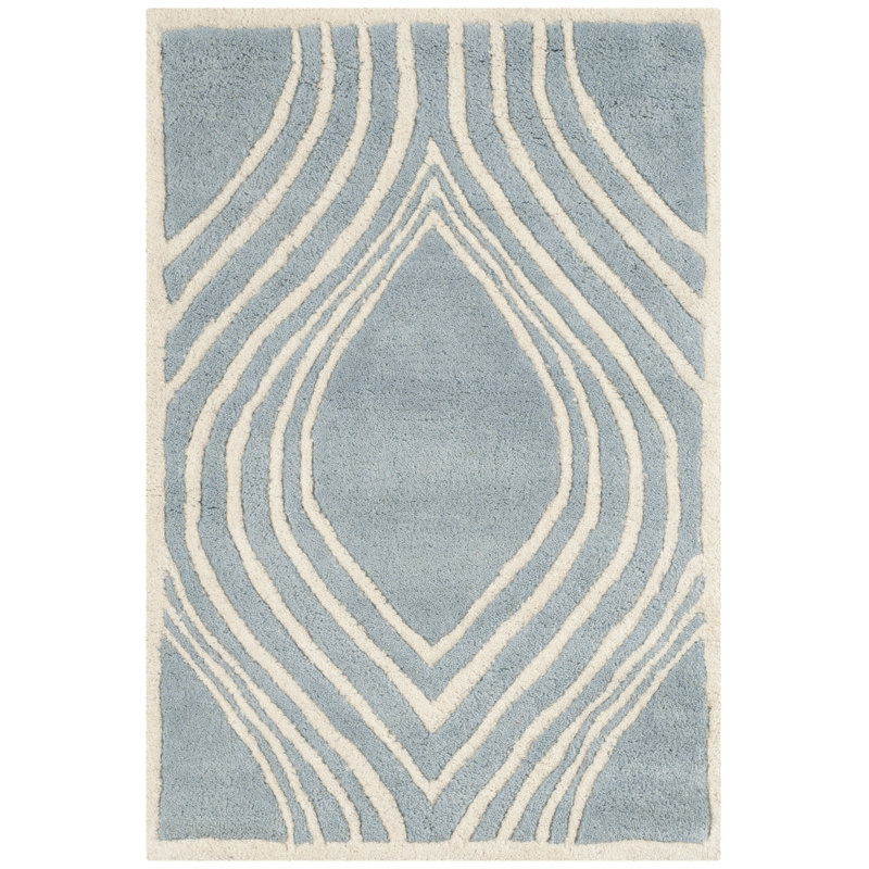 Blue and Ivory Hand-Tufted Wool 4' x 6' Geometric Rug