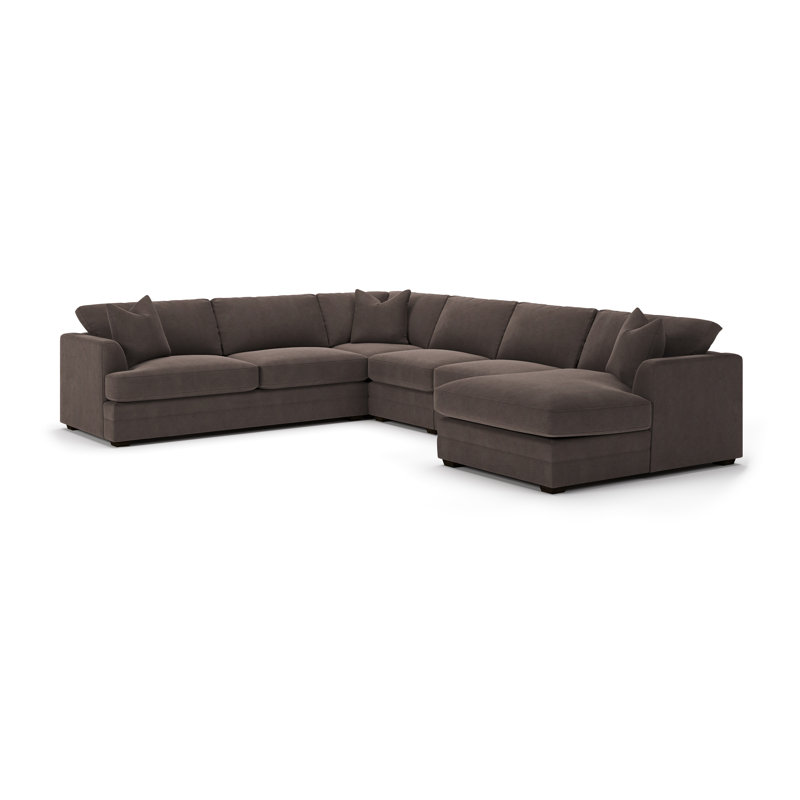 Canapé modulaire 5 pièces Edan, Orienté à droite, Velours performance bois de frêne Bella