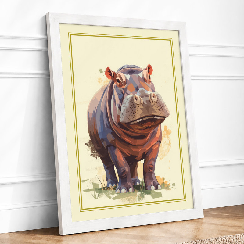 Gentle Hippopotamus Boho - Framed Print, A4 - 29.7 x 21.0 cm, White